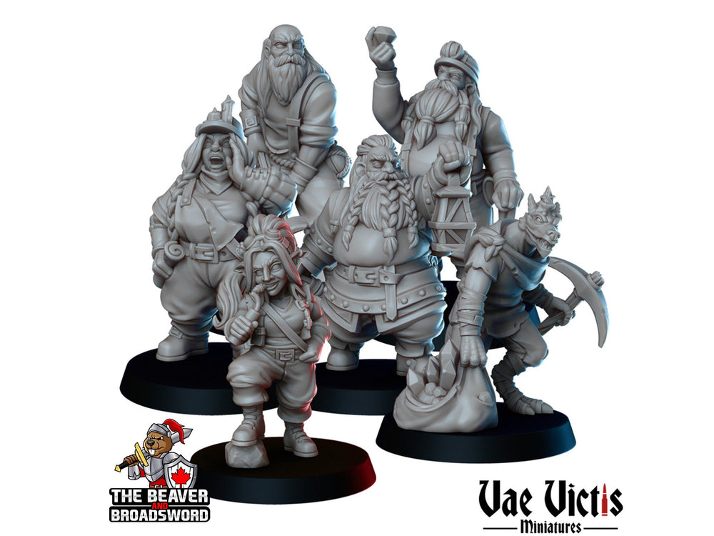 The Miners Mini Set - Vae Victis | Dwarf | Goblin | Human | Elf | Villager | Bundle | Mining | Adventurer | Wargaming | Pathfinder