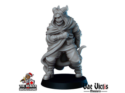 Figurine d'assassin tieffelin D&D - Vae Victis | Voleur | Filou | Homme | PJ | Dague | Héros | Médiéval | Capuchonné | Poison | PNJ | Fantastique