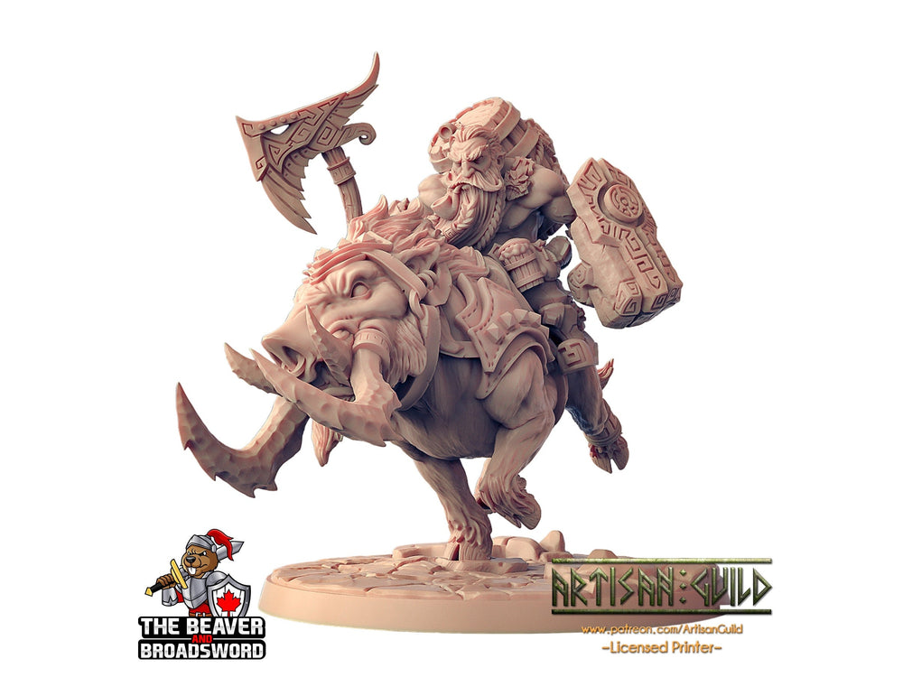 Gino on Wolf-Hog dnd mini - Artisan Guild | Dwarf | Fighter | Male | Ranger | Barbarian | Pathfinder | Mount | Clan | Artificer | Boar