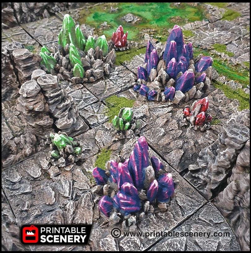 Amas de Cristaux - Décors Imprimables | DnD | Grotte de Gobelins | Caverne | Donjon | Scène | Terrain Éparpillé | Jeux de Guerre | 28mm 15mm 32mm | D&D