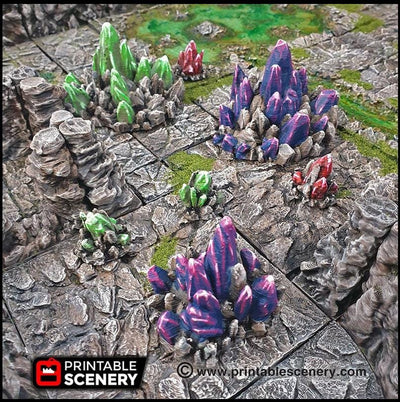 Amas de Cristaux - Décors Imprimables | DnD | Grotte de Gobelins | Caverne | Donjon | Scène | Terrain Éparpillé | Jeux de Guerre | 28mm 15mm 32mm | D&D