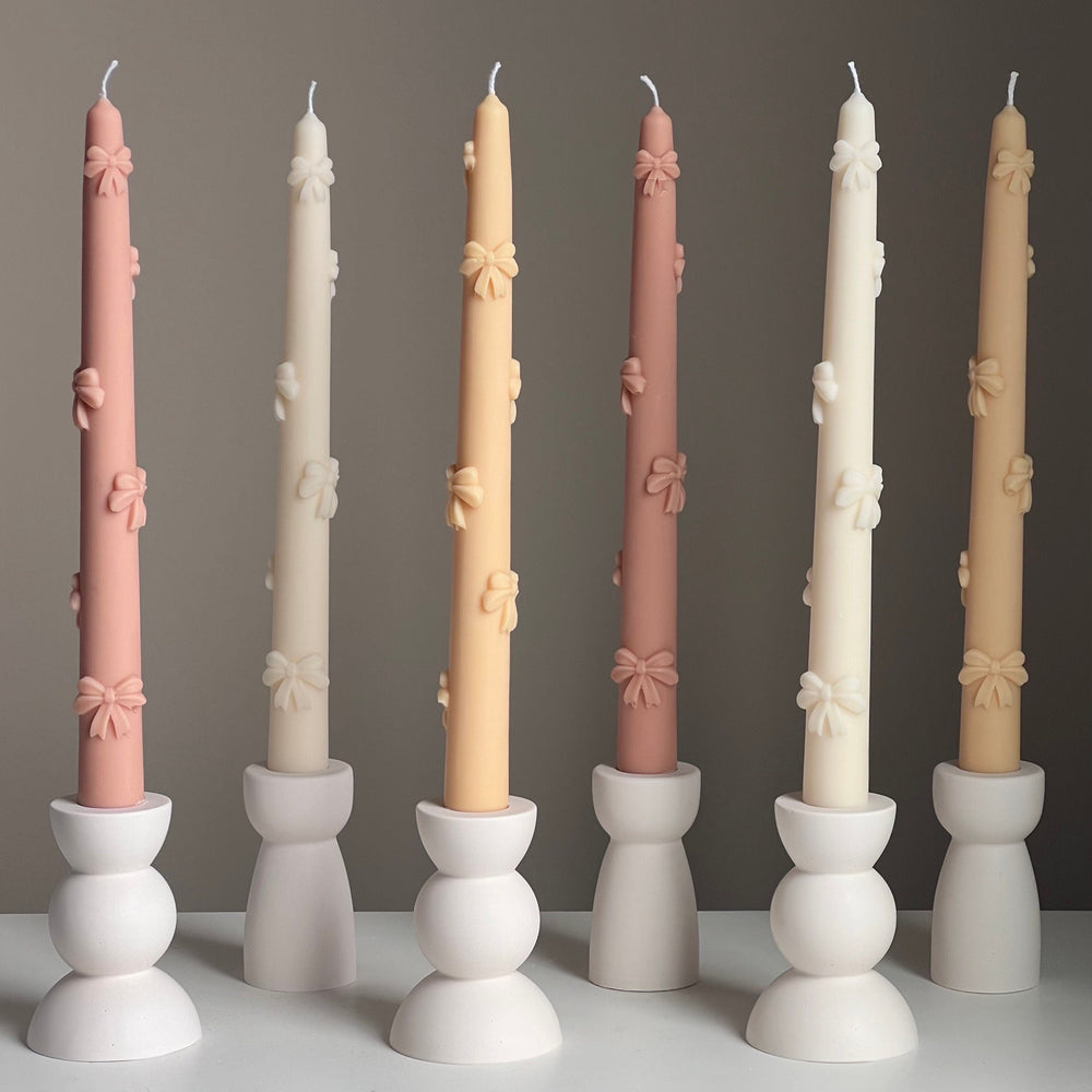 Handmade Soy Wax Taper Candle: Ribbon Decor, Dinner Centerpiece