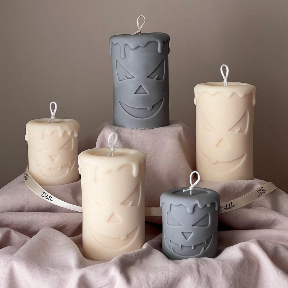 Handmade Scary Pumpkin Face Soy Candle | Halloween Decor