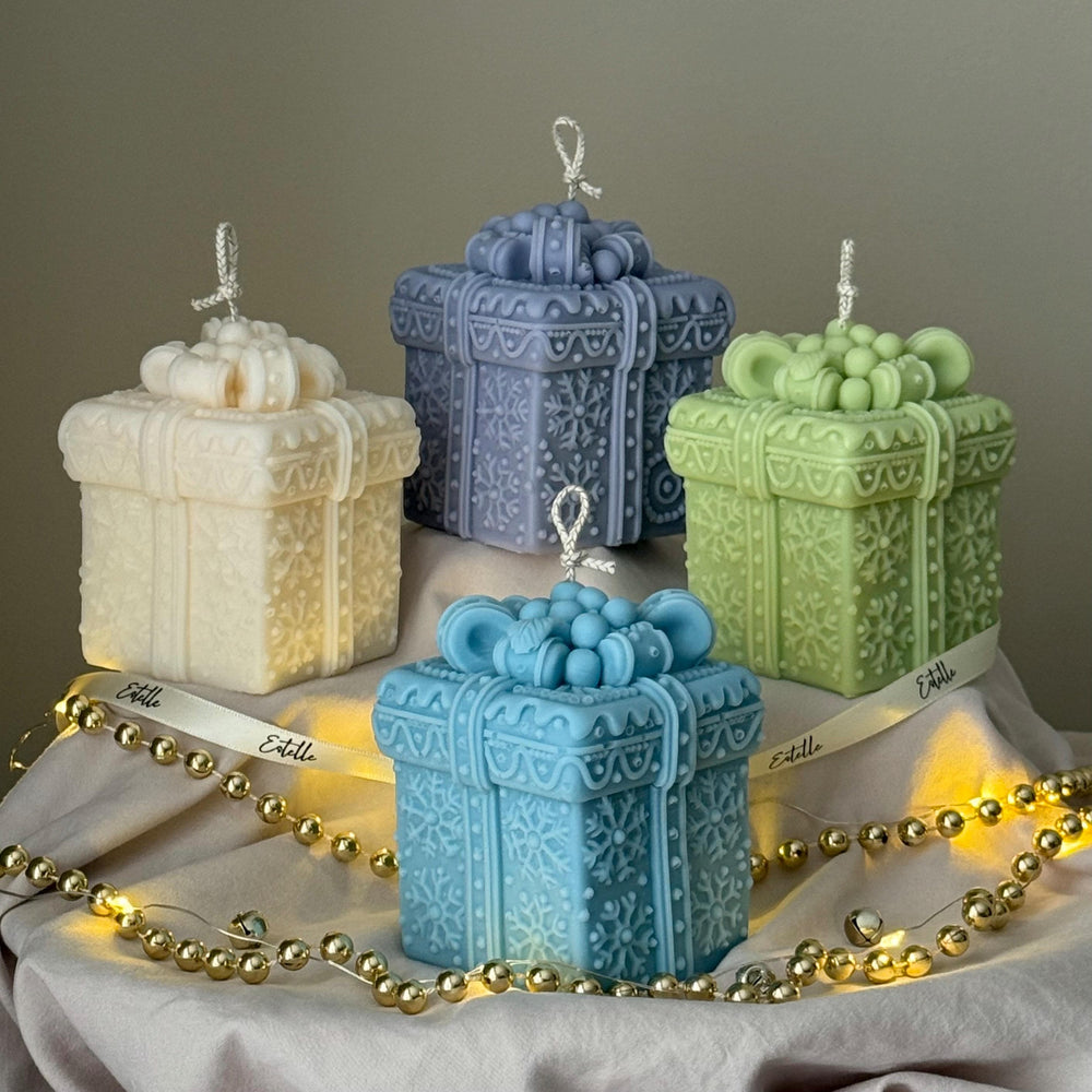 Bougie coffret cadeau de Noël en cire de soja coulée à la main | Décoration festive