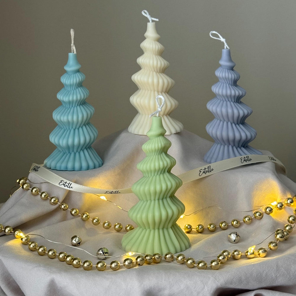 Hand Poured Spiral Christmas Tree Candle: Soy Wax Sculpture