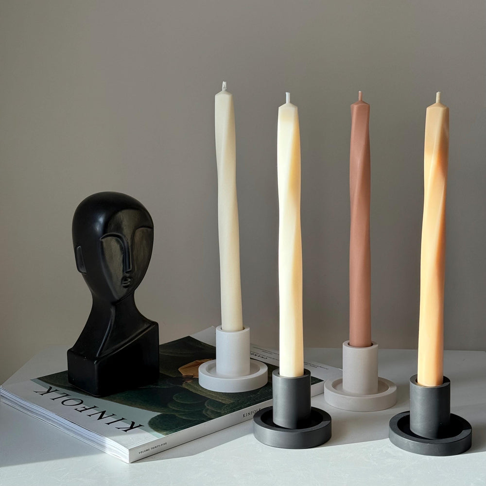 Bougie en cire de soja colonne Greko : Mèche fine torsadée, Bougie décorative