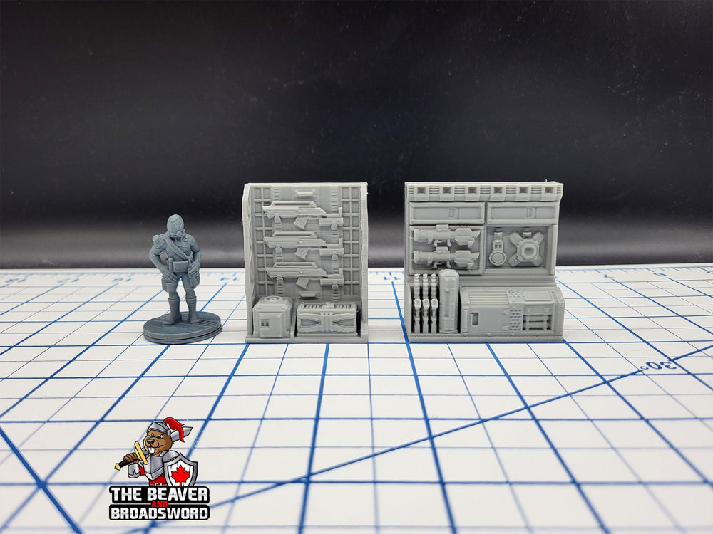 Petite Armurerie Sci-fi - EC3D, Infinity, Legion, Sci-fi, Cyberpunk, Starfinder, décor de table, décor Sci-fi, Jeux de guerre, Espace, Armes