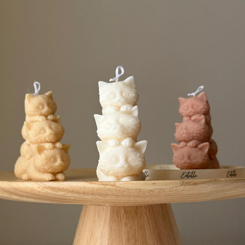 Sculptural Tiny Kittens Candle: Handmade Soy Wax Home Decor