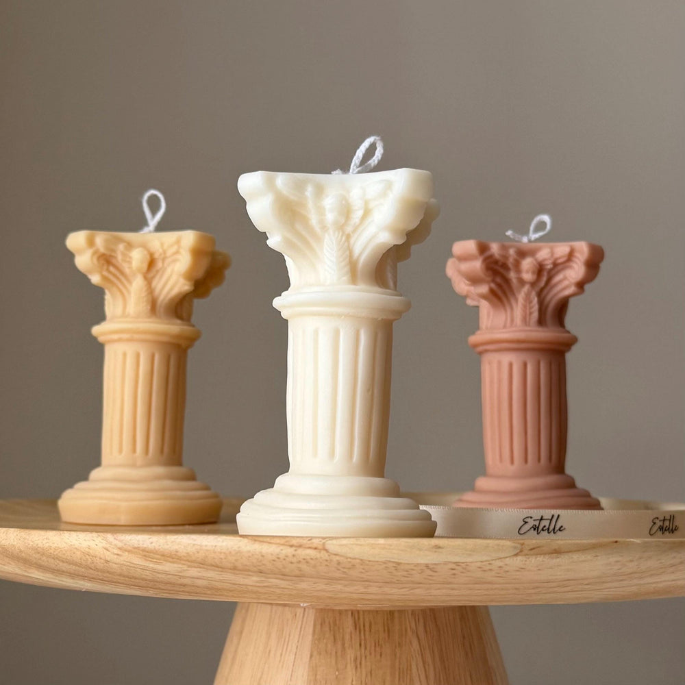 Mini bougie en cire de soja en forme de colonne : Décoration sculpturale faite à la main