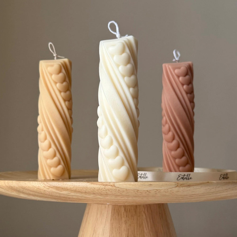 Tiny Hearts Soy Wax Pillar Candle: Handmade Sculptural Decor