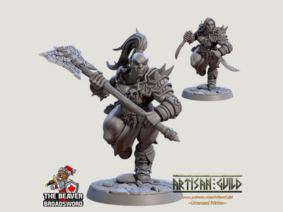 Miniature d'Orque Montagnarde Combattante, Barbare, Rôdeuse premium DnD - Miniature de table imprimée en résine de haute qualité 28mm 32mm, Figurine robuste et durable