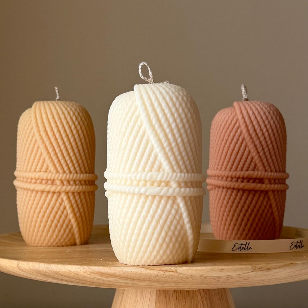 Knitting Wool Soy Pillar Candle: Handmade Home Decor