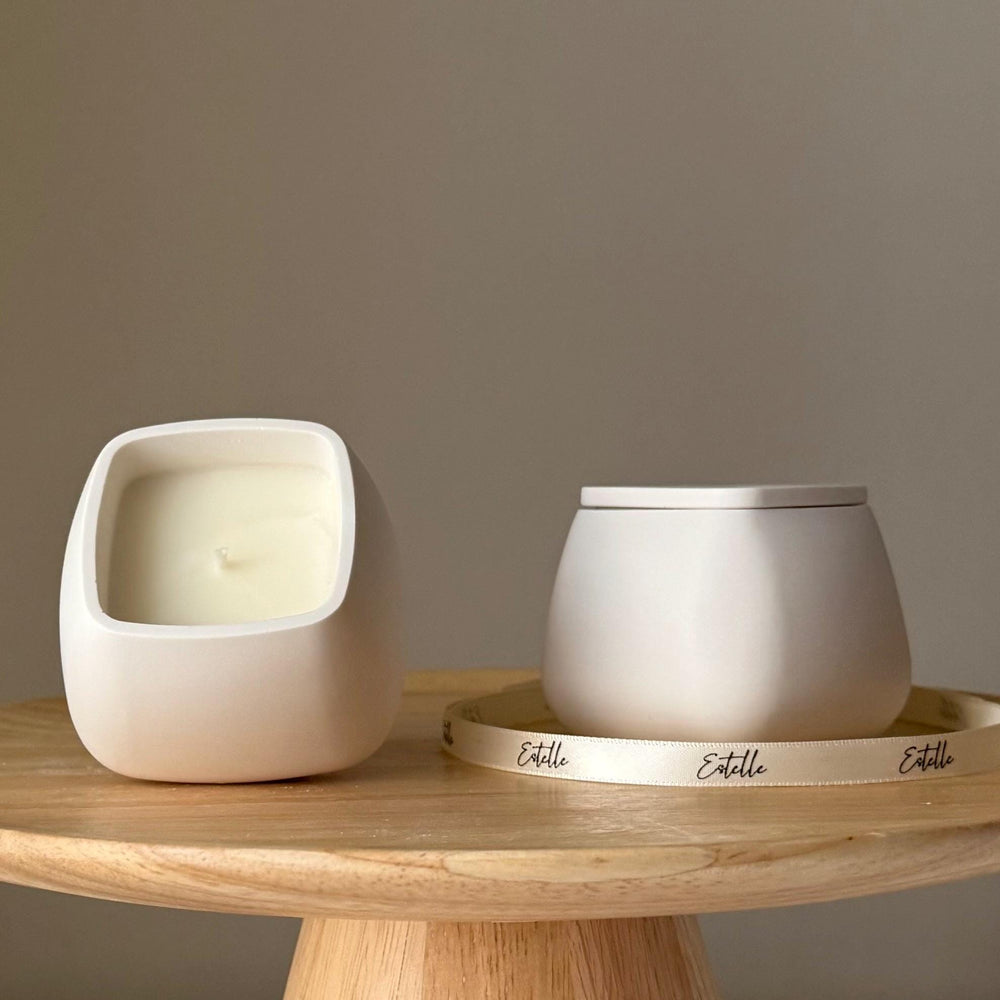Squircle Soy Wax Candle in Jesmonite Vessel: Handmade Scented Candle