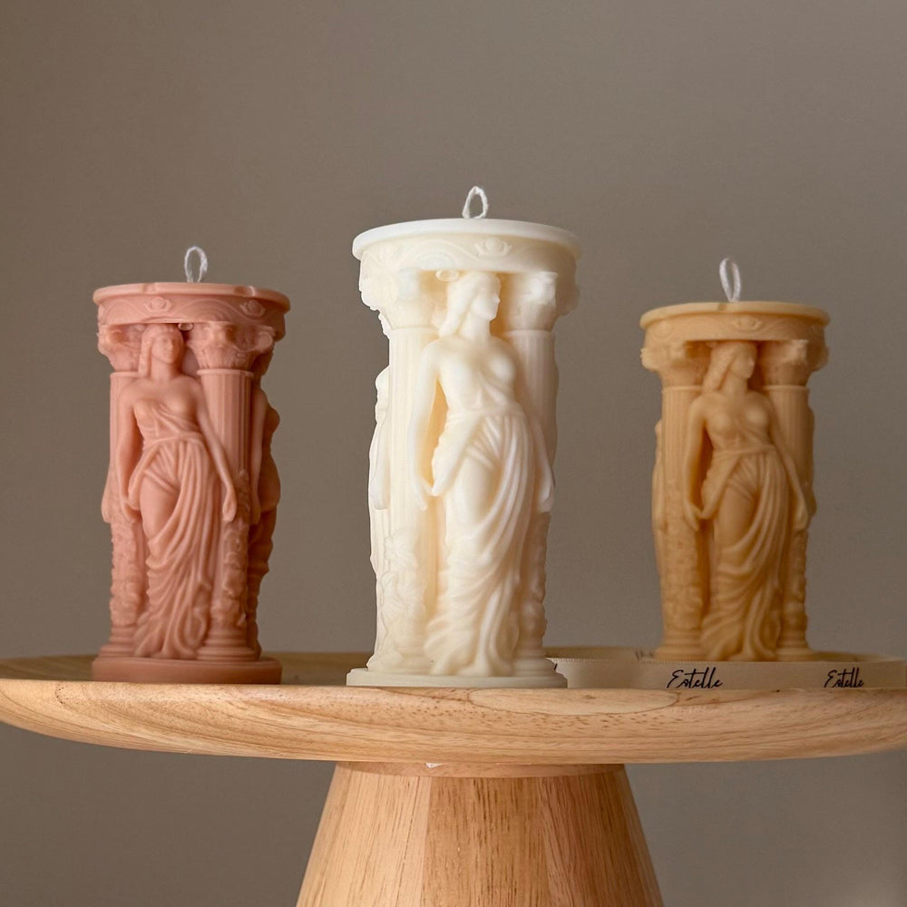 Caryatid Greek Column Soy Candle: Handmade Home Decor