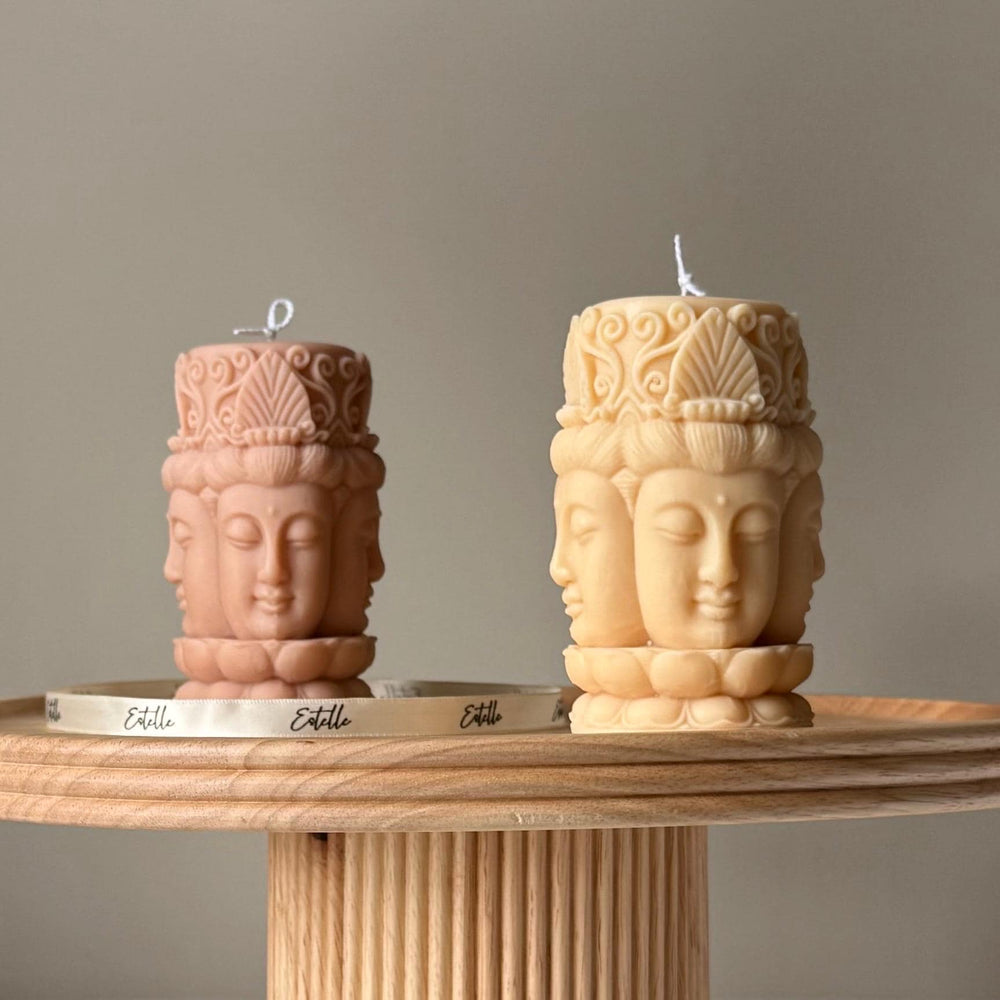 Buddha Face Soy Pillar Candle: Handmade Home Decor