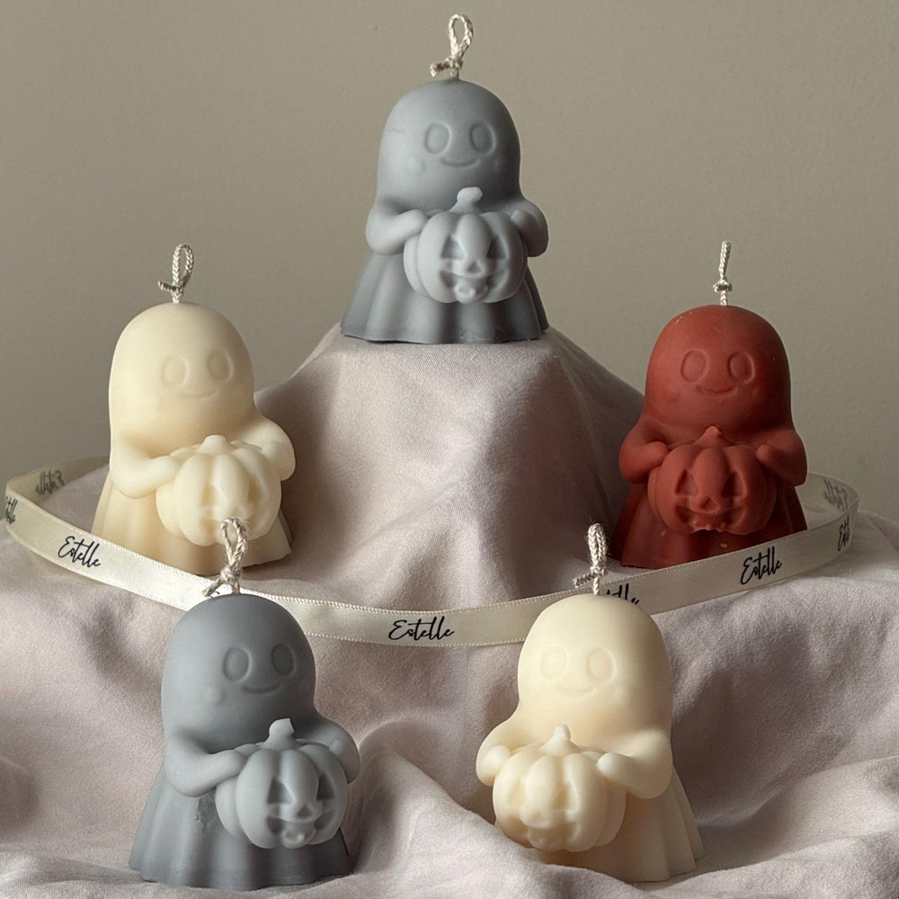 Fantôme d'Halloween avec Bougie Citrouille : Cadeau d'Automne Fait Main en Cire de Soja