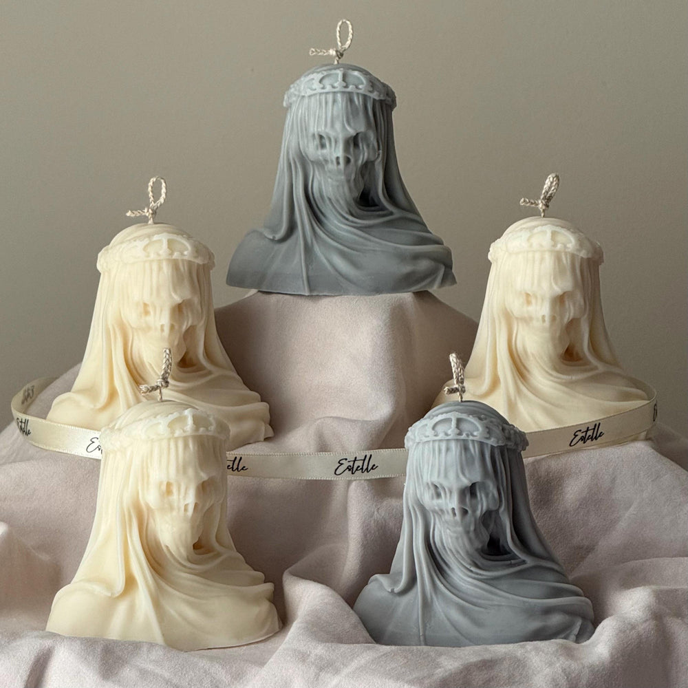 Bougie Crâne Voilé Faite Main pour Halloween : Décoration Maison Effrayante en Cire de Soja