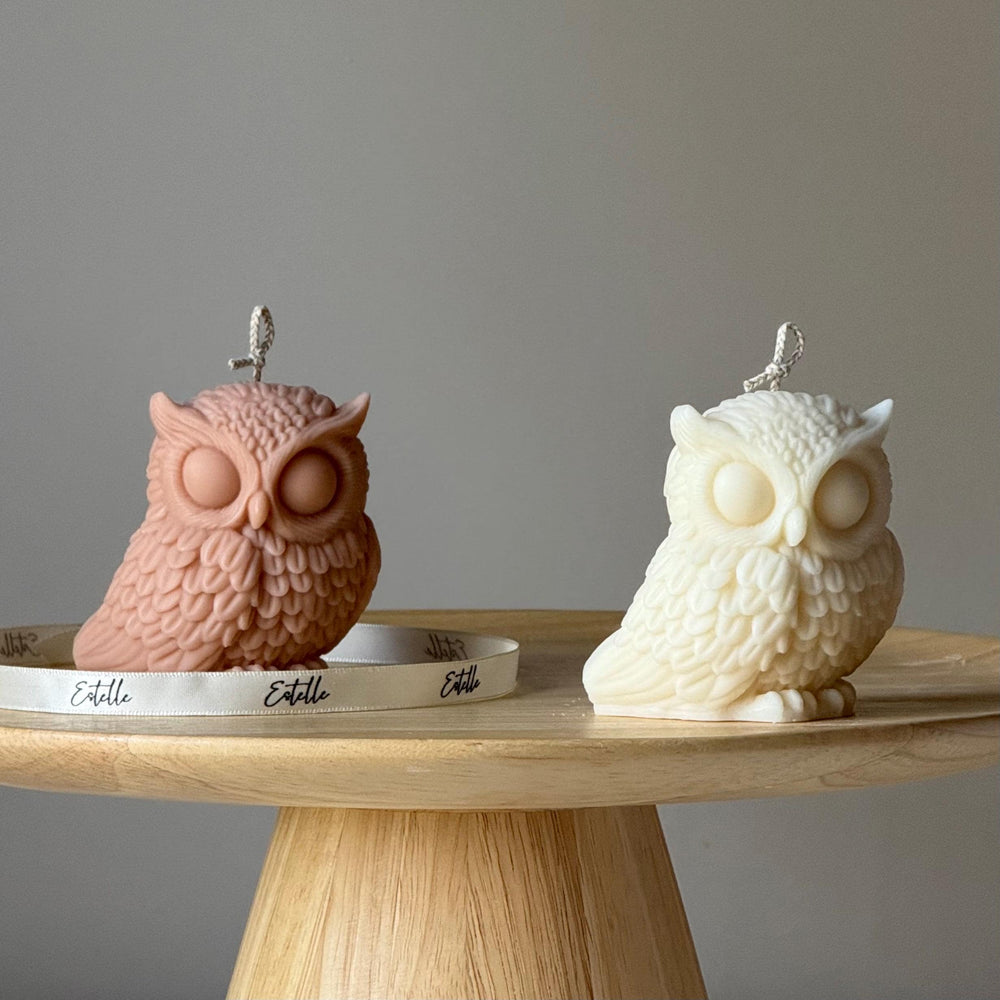 Bougie en cire de soja Hibou : Décoration sculpturale faite main pour la maison