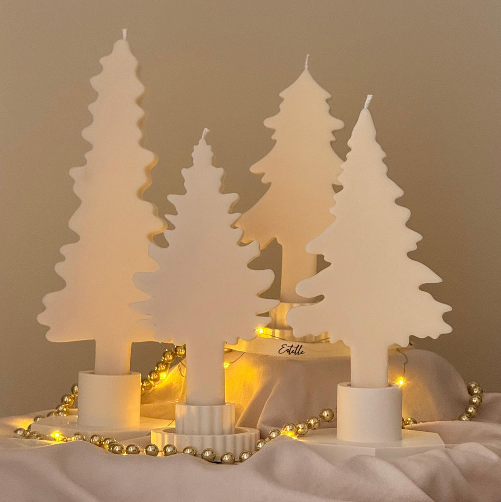 Lot de bougies coniques silhouette arbre d'hiver, décoration minimaliste pour les fêtes et l'hiver nordique
