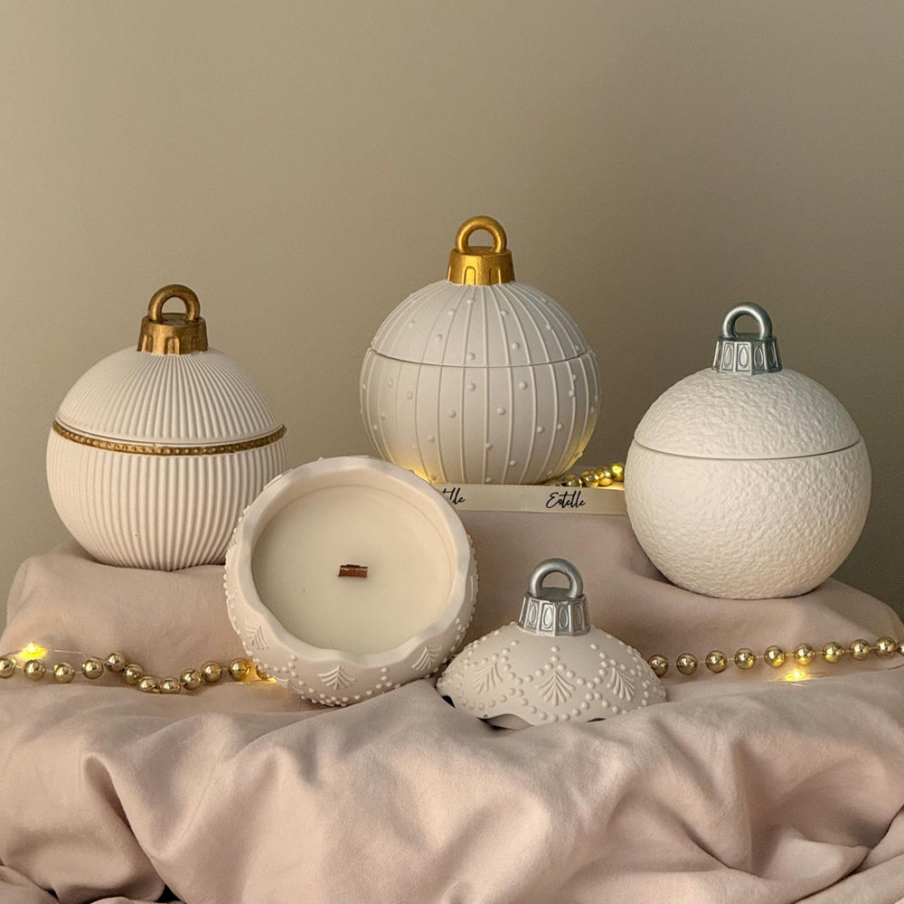 Bougie Ornement de Noël Hivernal – Décoration Sculpturale de Fêtes, Bougie Artisanale en Cire de Soja