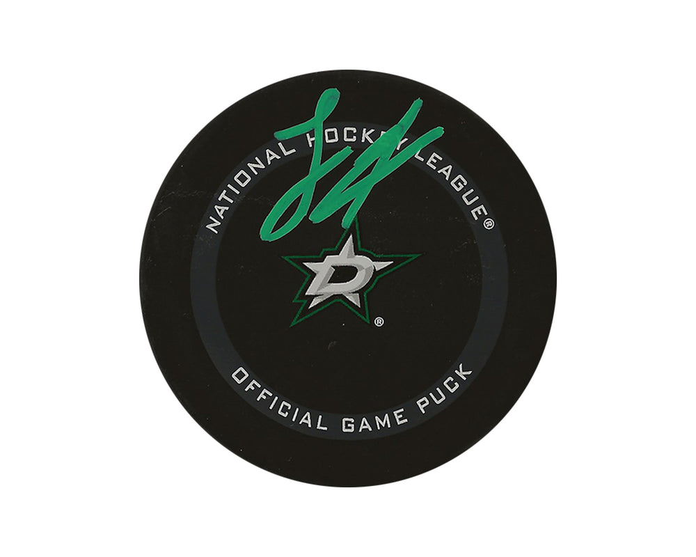 Palet officiel de match des Stars de Dallas, autographié par Logan Stankoven