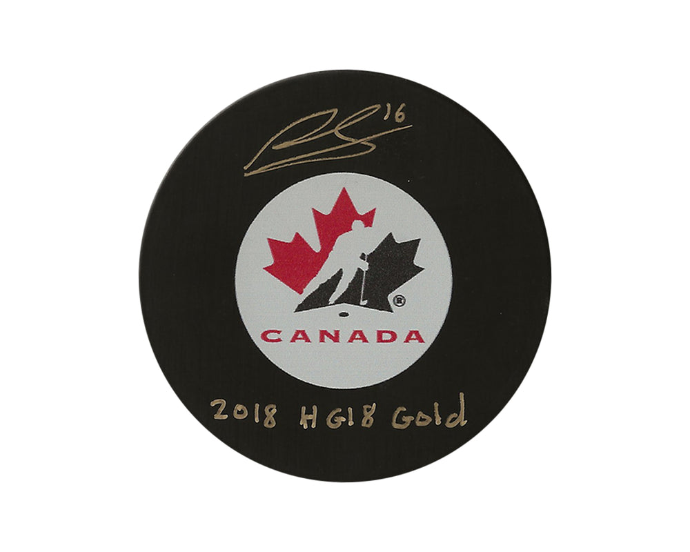 Rondelle Modèle Autographe de l'équipe Canada, signée par Ryan Suzuki, avec l'inscription "2018 HG18 Gold"