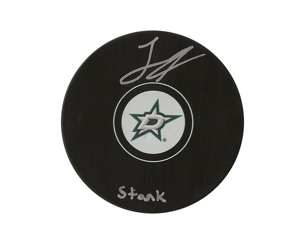 Palet de hockey Logan Stankoven, autographe des Dallas Stars, modèle autographié, avec inscription « Stank »