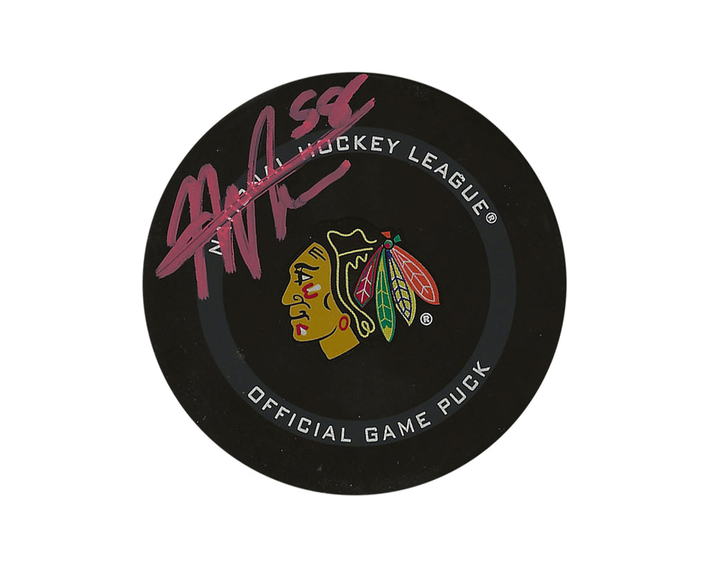 Palet de match officiel des Blackhawks de Chicago, autographié par Mackenzie Entwistle