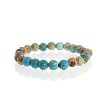 Bracelet rond en jaspe impression turquoise - 8mm (traité)