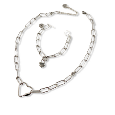 Ensemble Cœur et Cadenas Argentés