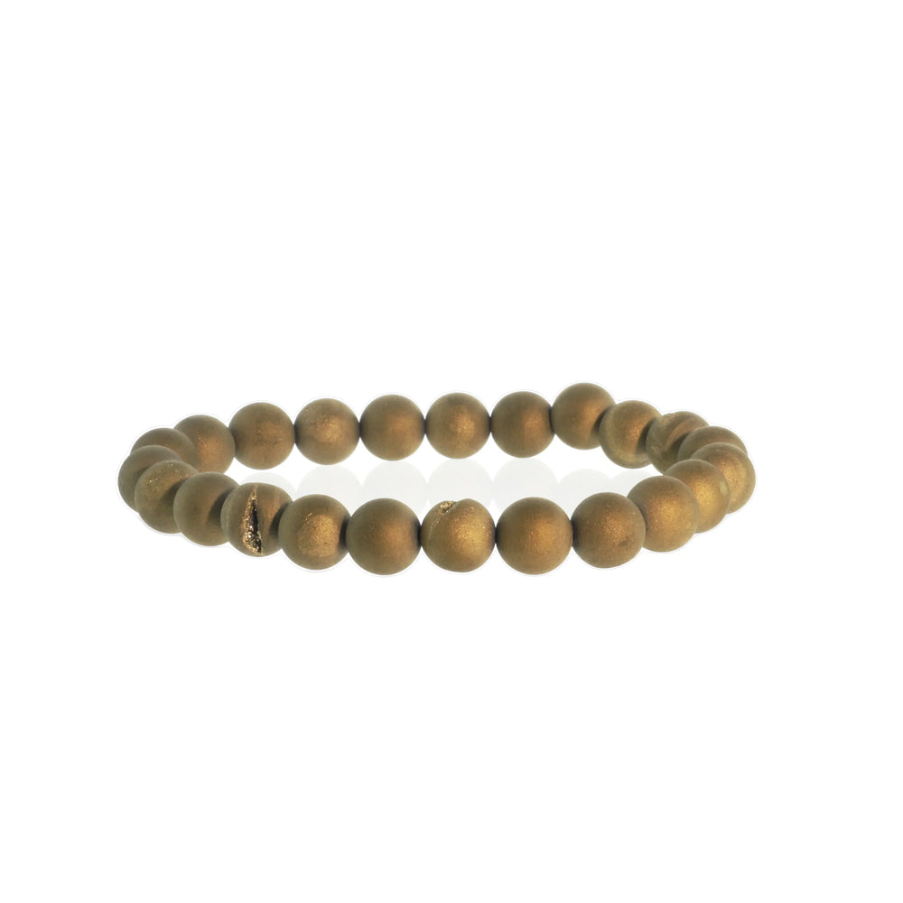 Bracelet Rond en Agate Druzy Doré Électrodéposé - 8mm (Amélioré)