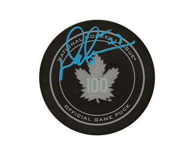 Palet de match officiel des 100 ans des Maple Leafs de Toronto, autographié par Darryl Sittler