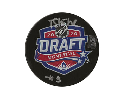 Tim Stützle Palet de hockey autographié du repêchage de la LNH 2020 avec inscription « #3 »
