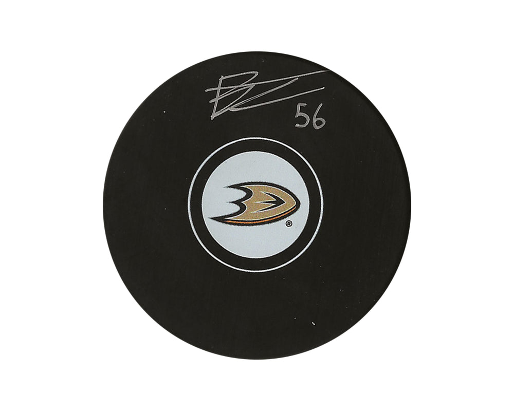 Palet de hockey dédicacé par Brayden Tracey des Ducks d'Anaheim