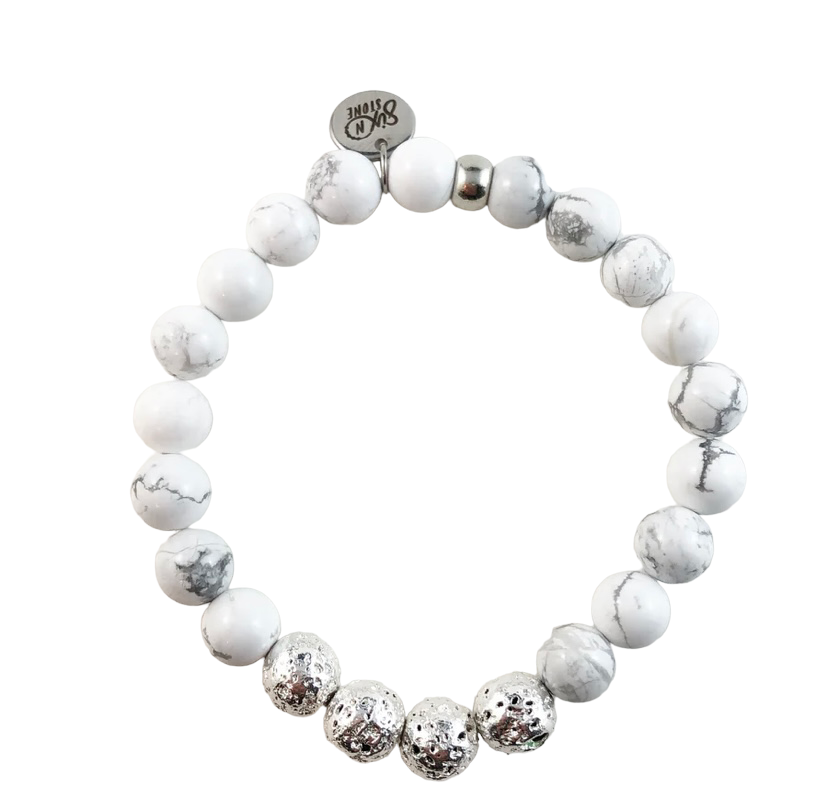 Silver Lava and White Howlite Bracelet