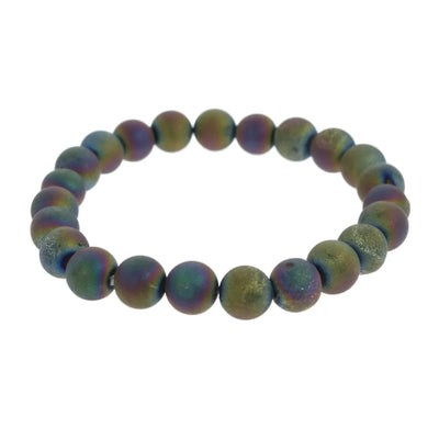 Agate Druzy Electroplated Rainbow Round Bracelet - 8mm (Enhanced)
