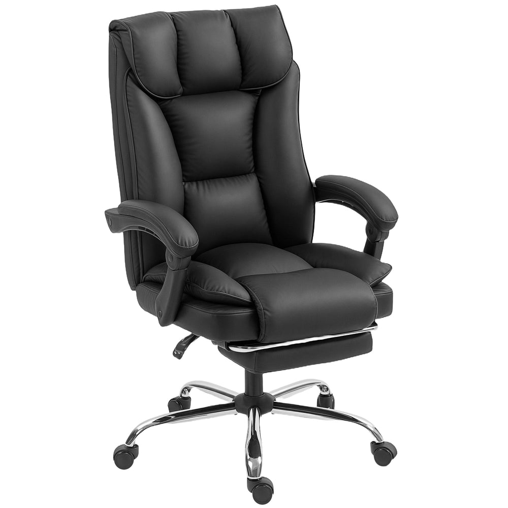 Fauteuil de bureau ergonomique Alexis avec cuir adapté aux animaux de compagnie, repose-pieds et dossier inclinable pivotant - Noir