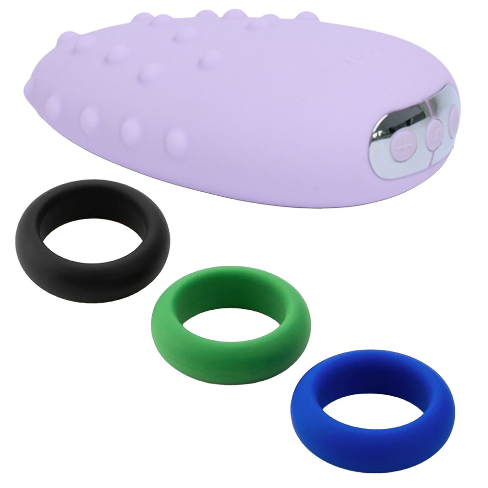 Vibrateur clitoridien double face Mimi Deux Lilas + Cadeau avec achat : paquet de 3 anneaux péniens en silicone