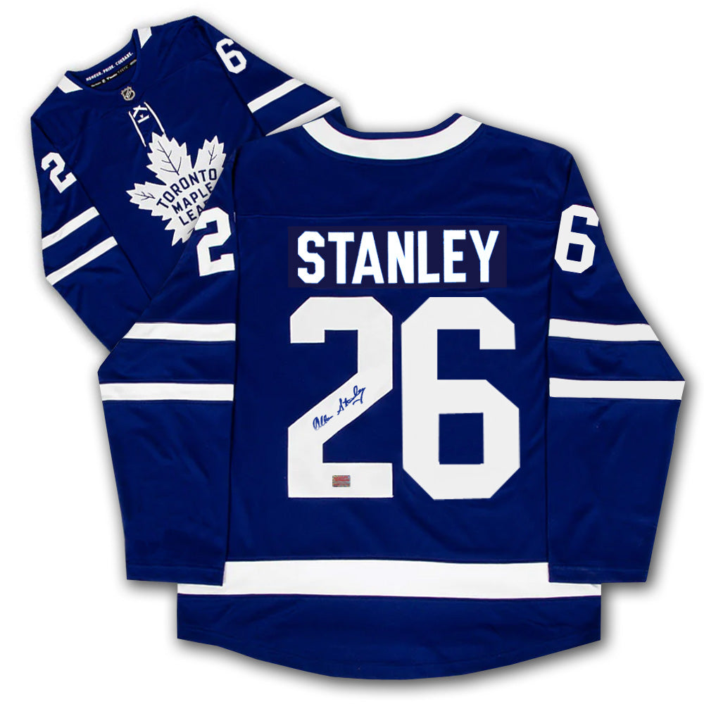 MAILLOT BLEU DES TORONTO MAPLE LEAFS – ALLAN STANLEY – AUTOGRAPHE – OBJET DE COLLECTION – SOUVENIR DE HOCKEY LNH (TAILLE L OU XL)