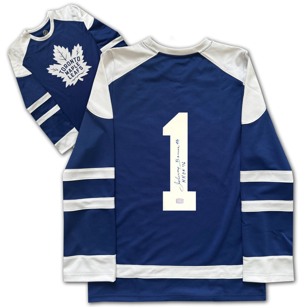 MAILLOT DE COLLECTION SOUS LICENCE DES HOCKEY DE TORONTO, AUTOGRAPHIÉ PAR JOHNNY BOWER, STYLE HOCKEY BLEU, TAILLE LARGE POUR ADULTES UNISEXE