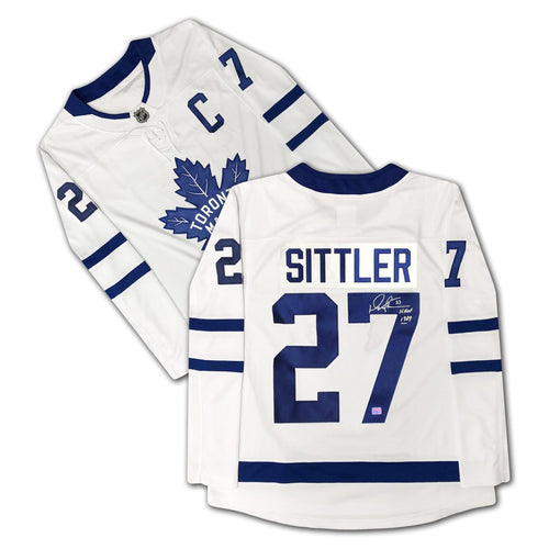 MAILLOT BLANC DES MAPLE LEAFS DE TORONTO AUTOGRAPHIÉ PAR DARRYL SITTLER – OBJET DE COLLECTION SOUVENIR DE HOCKEY DE LA LNH (TAILLE L OU XL)