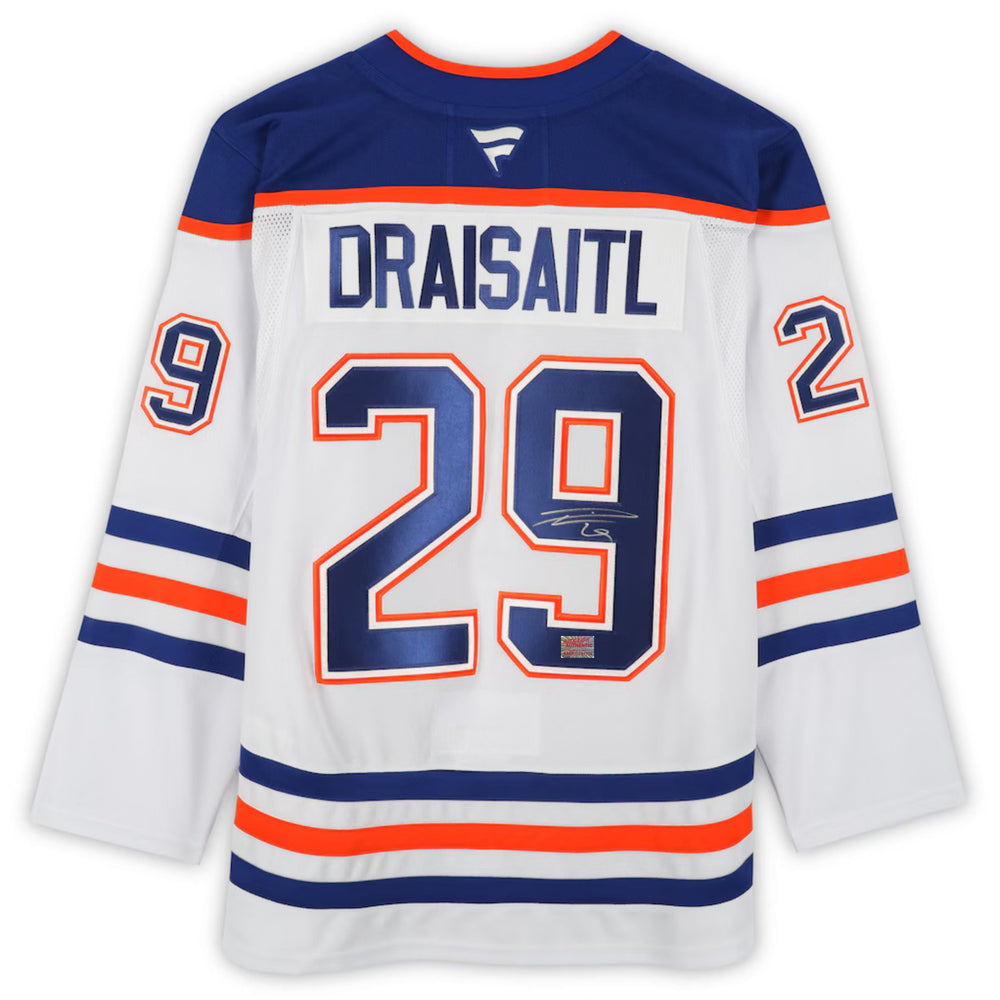 LEON DRAISAITL AUTOGRAPHED EDMONTON OILERS WHITE JERSEY – SIGNED NHL HOCKEY MEMORABILIA COLLECTIBLE (SIZE L OR XL)