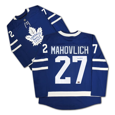 MAILLOT BLEU FRANCK MAHOVLICH AUTOGRAPHE LES Leafs DE TORONTO – OBJET DE COLLECTION DE HOCKEY DE LA LNH SIGNÉ (GRANDEUR G OU TG)