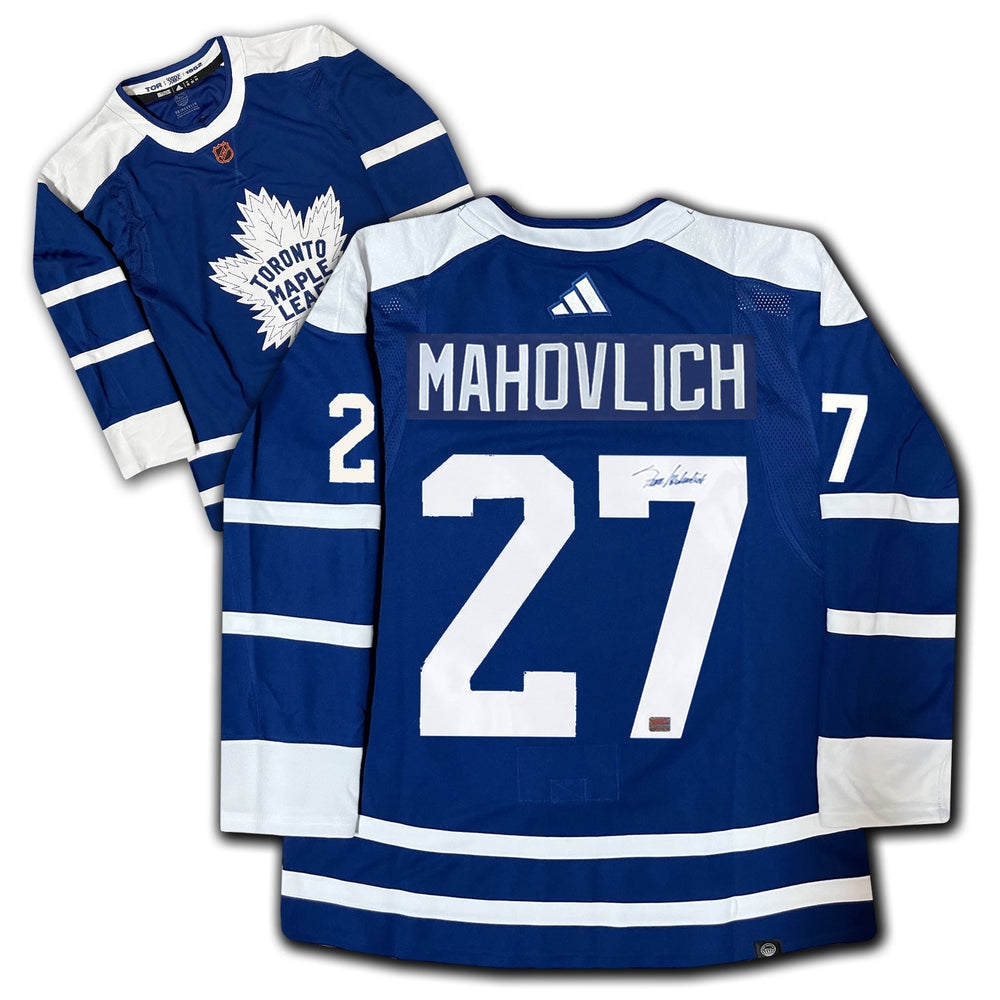 MAILLOT BLEU REVERSE RETRO DES MAPLE LEAFS DE TORONTO AUTOGRAPHÉ PAR FRANK MAHOVLICH – SOUVENIR DE HOCKEY DE LA LNH SIGNÉ DE COLLECTION (TAILLE L OU XL)