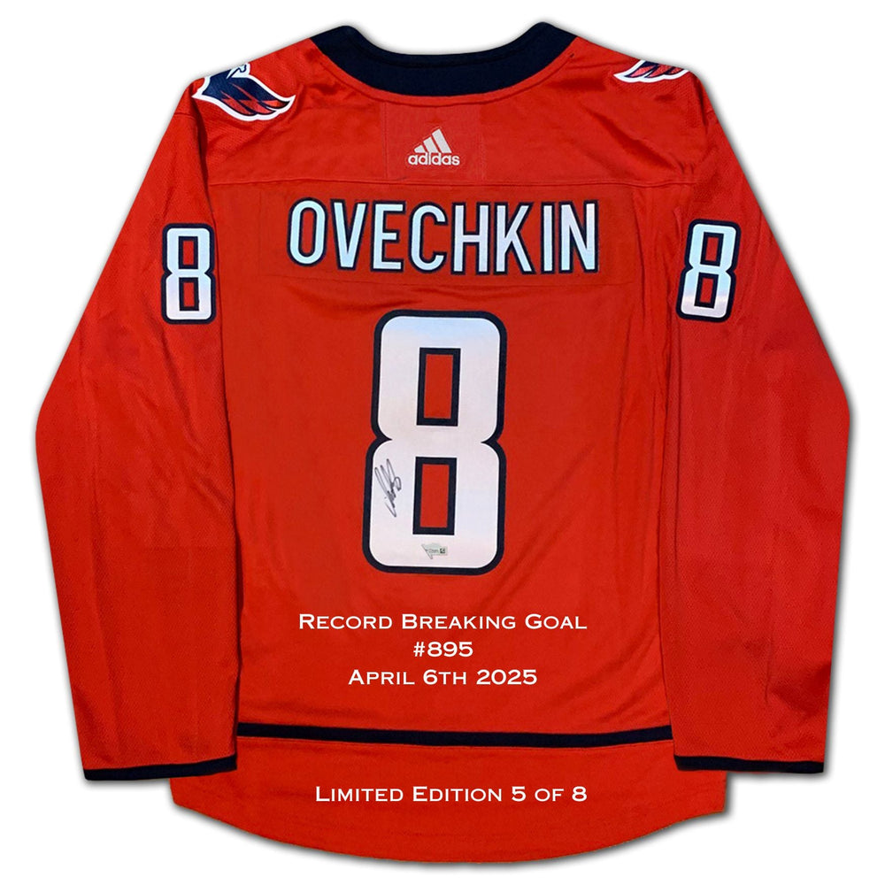ALEXANDER OVECHKIN SIGNED WASHINGTON CAPITALS RED JERSEY – GOAL RECORD EDITION 895 CAREER GOALS – LIMITED EDITION /8 (SIZE L OR XL)