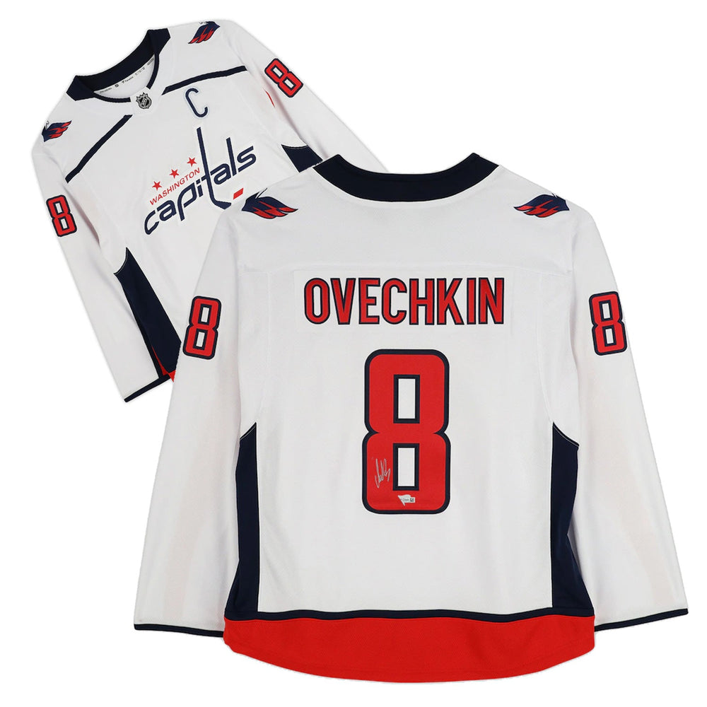 MAILLOT BLANC DES WASHINGTON CAPITALS AUTOGRAPHÉ PAR ALEXANDER OVECHKIN – OBJET DE COLLECTION SOUVENIR DE HOCKEY LNH SIGNÉ (TAILLE L OU XL)