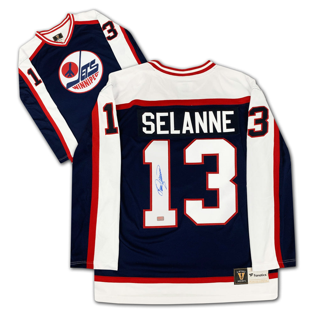 MAILLOT BLANC DES JETS DE WINNIPEG AUTOGRAPHÉ PAR TEEMU SELANNE – OBJET DE COLLECTION SOUVENIR DE HOCKEY LNH SIGNÉ (TAILLE L OU XL)