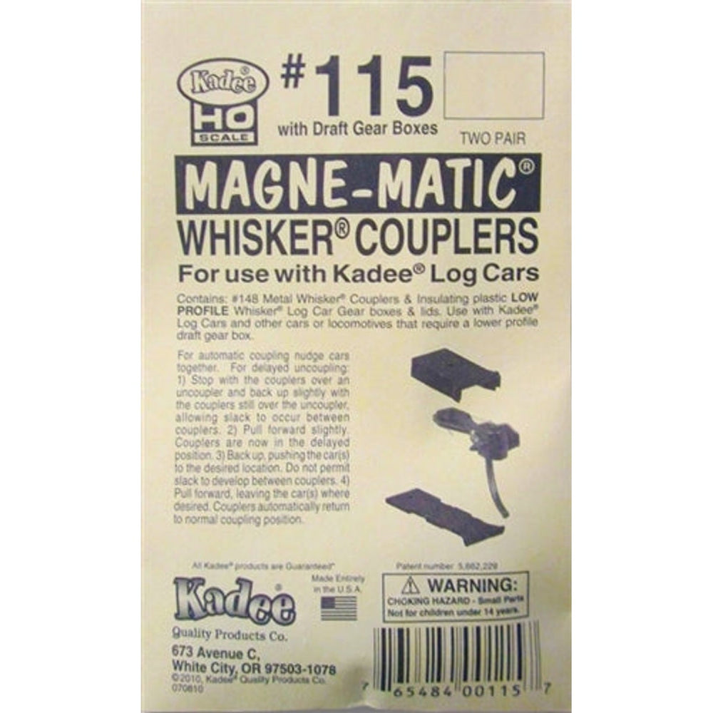Kadee #115 HO Magne-Matic Moyenne Tige Centrée de 9/32" avec Engrenage de Tirage de Wagon à Bûches Attelage Métallique à Centrage Automatique