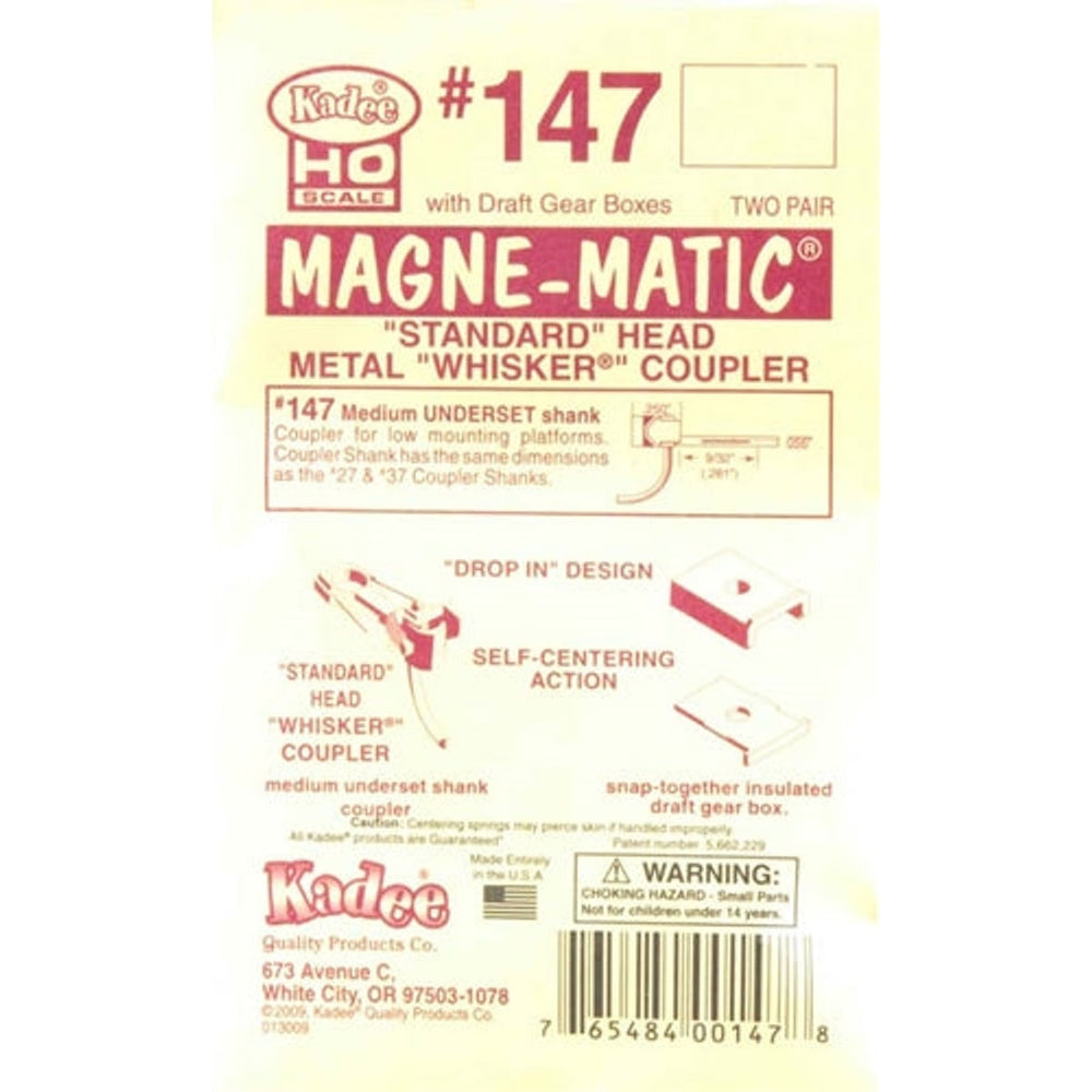 Kadee #147 HO Magne-Matic Attelage Standard à Ressort Métallique Centrage Automatique Tige Moyenne 9/32" Abaissée avec Boîtiers d'Attelage #242 2 Paires