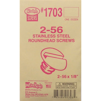 Kadee 1703 Vis en acier inoxydable 2-56 x 1/8 po Paq de 12